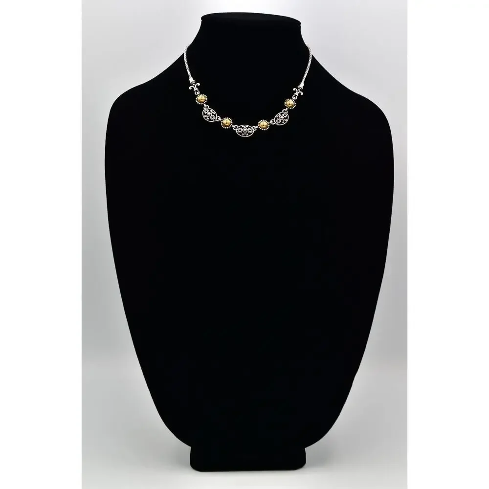 Brighton Barcelona Collar Necklace Silver Plated Gold Tone Retired Signed BinBL